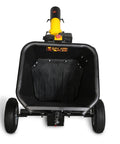 Front view of towable 5 inch gas powered wood chipper shredder mulcher with electric start and emergency stop button