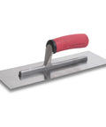 Concrete Finishing Trowel With A 14 Inch By 4 Inch Stainless Steel Blade And Soft Grip Handle, shown in side view