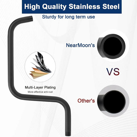 S Shape Stainless Steel Shower Extension Arm With Flange Built To Last, 16 Inch High Rise Shower Head Extender Pipe One Half Inch Horizontal Connection Matte Black Easy Clean Bathroom Accessory comparison