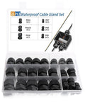 Heavy Duty Waterproof Cable Glands 25 Pack IP68 Entry For 3 To 6.5mm Nylon Plastic Connectors With Durable Box