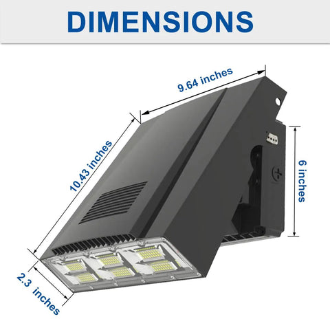 100W LED Full Cut Off Outdoor Wall Pack Light For Security And Safety, 13400LM 5000K, IP65 Waterproof, dimensions labeled