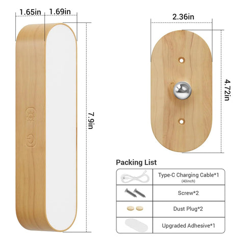 Cordless Wall Sconces Pair, Zero Wire Fuss Setup With Massive Rechargeable Battery, Smooth Dimming Control, Built Tight For Any Room, detailed size view.