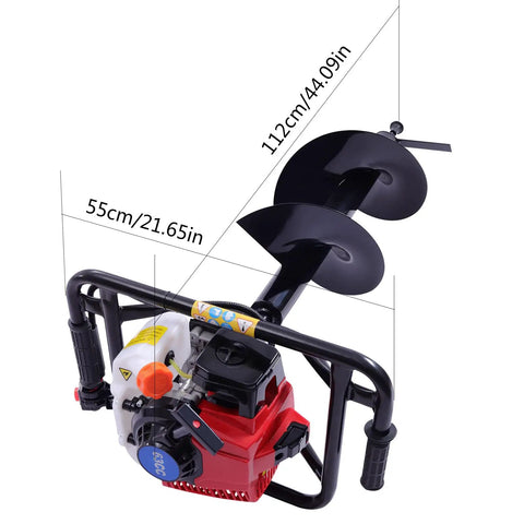 Workhorse Gas Powered Post Hole Digger For Fence Posts And Tree Planting With 63cc Two Stroke Engine, 12 inch drill bit