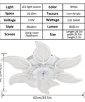 Diagram and dimensions of 24.5 Inch Dope Modern Ceiling Fan With Lights Remote Control 6 Speed 3 Color Dimmable Silent Fandelier