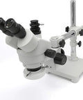 7X-45X Trinocular Stereo Microscope With Wide Field 10X Eyepieces And 0.7X-4.5X Zoom, Single Arm Boom Stand, And 56 LED Ring Light For Gemology Geeks And Electronics Repair Pros, Engraving, And Precise Surface Inspection, white metal boom stand