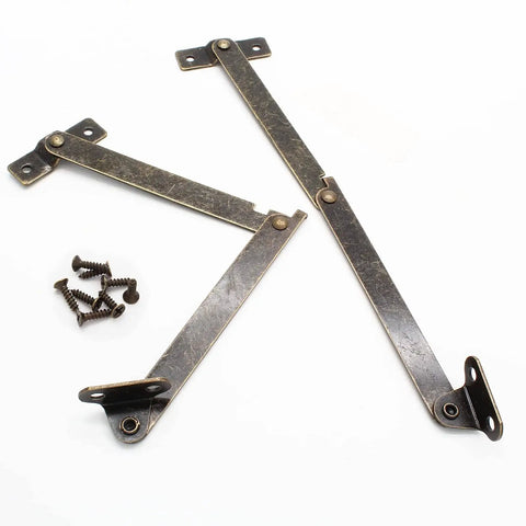 Two Pack Brass Lid Support Hinges With Mounting Screws For Furniture Wooden Boxes Jewelry Cases Chests Cabinets Cupboards