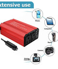 Heavy Duty 300 Watt Car Power Inverter Transforms Dc 12 Volt To 110 Volt Ac Output Featuring Dual Usb Port And Built In Fuse with devices connected.