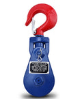2 Ton Snatch Block With Hook Heavy Duty Pulley For Winches And Tow Rigs, Rugged 3 Inch Sheave, 3/8 Inch Wire, Shackle End Fittings, Converts Load Direction Up To 4400 Lb, Perfect For Off Road Recovery, red hook and blue pulley