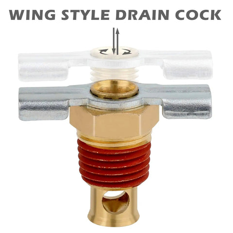 Wing style drain cock part of Five Piece Quarter Inch Compressor Air Tank Fittings Kit With Winged Drain Valve
