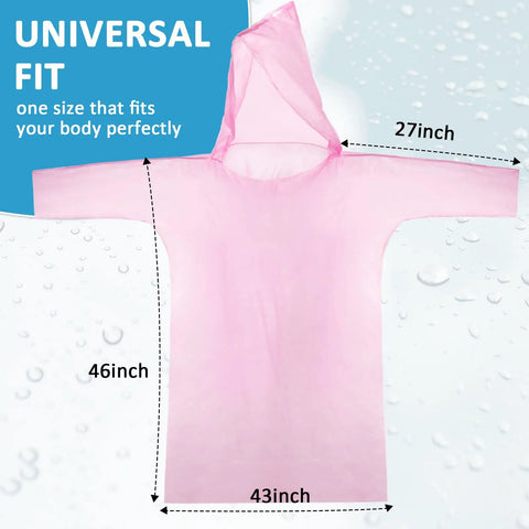 100 Pack Disposable Rain Ponchos For Adults With Hood Emergency Waterproof Rain Gear For Camping Hiking Sports Or Outdoors In Pink Yellow Blue And Clear 25 Pieces Per Color Handy Bulk Pack For Family And Outdoor Use pink poncho dimensions 46x43 inches