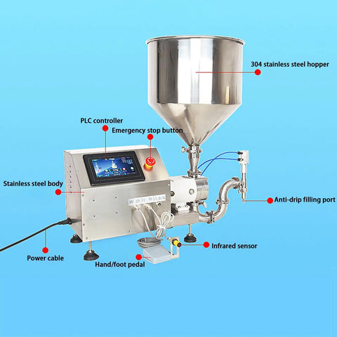 Heavy Duty Automatic Filling Machine For Viscous Liquids And Creamy Sauces with 304 stainless steel hopper and touchscreen.