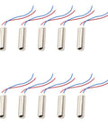 Ten waterproof micro vibration motors 7x25mm coreless mini DC for tiny gadgets and haptic toys, low voltage, shaftless design.