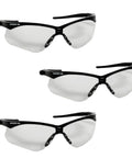 Top Shelf Rx Compatible Safety Glasses Offering Slick Lightweight Frames And Hella Comfortable Fit For Long Hard Shifts Featuring Rugged Polycarbonate Lenses, three pack with transparent lenses.