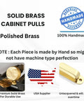 Solid Brass Cabinet Pull With Backplate, 6.5 Inch L-Shaped Handle In Polished Unlacquered Finish, handmade description with USA map