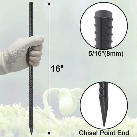 16 Inch Rebar Stakes For Concrete And Garden Projects, 54 Pack Heavy Duty Metal Spikes With Chisel Point End, 5/16 Inch Diameter Steel