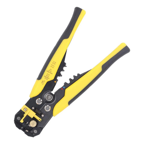 Jauarta 5-In-1 Automatic Wire Stripper Tool for Electricians Heavy Duty Crimper Cutter And Peeler Pliers with yellow rubber grip.