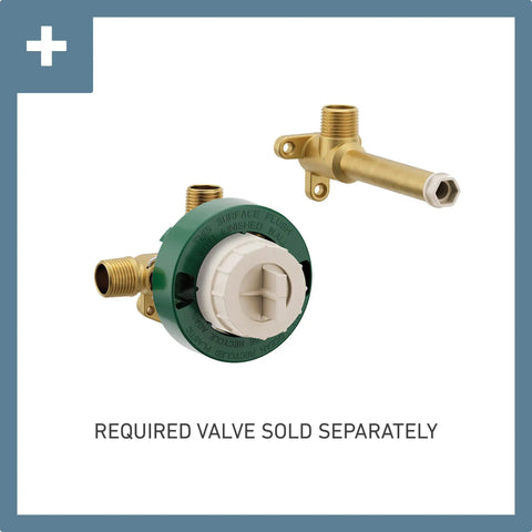 Single Handle Wall Mount Tub Filler With High Flow Faucet And Rough In Valve, CC ICS Connections, valve components displayed
