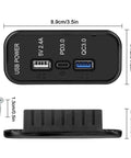 Slick Upgrade 3 Port 12V 24V USB Outlet Panel Quick Charge Fast Charger with USB C PD and USB A QC Ports, dimensions shown.