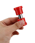 8 Pack Golf Cart Replacement Spring Bushings For Leaf Springs Made From Durable Rubber And Plastic Front And Rear Compatible Enhanced Look Easy Bolt On Accessory Mounting For Suspension Parts Upgrade, red bushing held in hand.