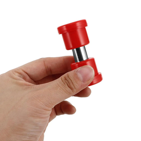 8 Pack Golf Cart Replacement Spring Bushings For Leaf Springs Made From Durable Rubber And Plastic Front And Rear Compatible Enhanced Look Easy Bolt On Accessory Mounting For Suspension Parts Upgrade, red bushing held in hand.