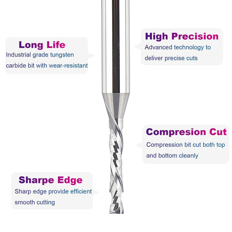 SpeTool spiral router bit, solid carbide, 1/4-in shank, 1/8-in cutting diameter for wood carving