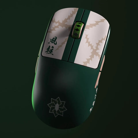 Demon Slayer X2A Wireless Gaming Mouse for PC and Mac, green with white patterns, showcasing ambidextrous design