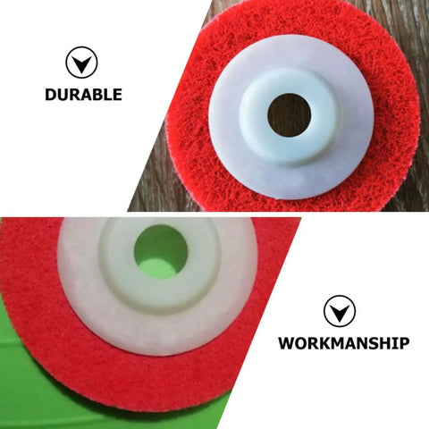 Close-up of Nylon Grinding Wheels Set for Power Grinders, highlighting red abrasive surface and durable design for metalworking.