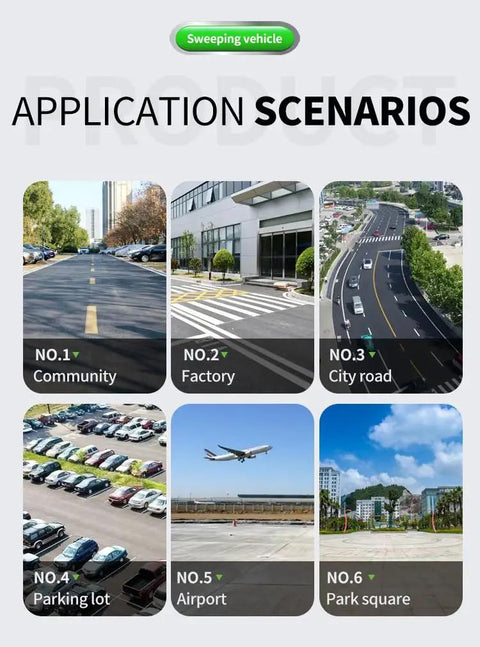 Heavy Duty Commercial Ride On Industrial Sweeper For Warehouses And Factories in various application scenarios including factory and parking lot.