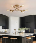 Gold Modern Sputnik Chandelier With Six Lights Dope Look Industrial Metal Semi Flush Mount Ceiling Light in kitchen.