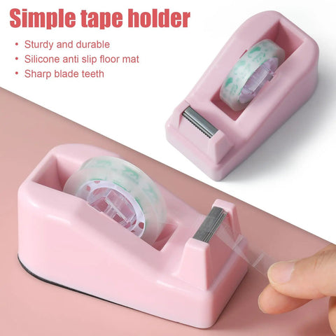 Pink Desk Accessories Set With Rotating Pen Holder, Stapler, Staple Remover, Tape Dispenser and Refills, binder clips, paper clips