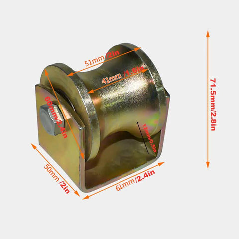 Top Shelf Heavy Gauge Rigid Track Wheel And Sliding Gate Roller With Solid Bracket 45 Steel Barn Door Caster For Wire Rope Rail Double Bearing Cart Hardware Slick Glide 41mm wide slot with dimensions.