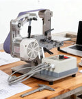 Powerhouse 750W Belt Sander With 915X50mm Sanding Belt For Metal And Wood Projects on a workbench with plans.