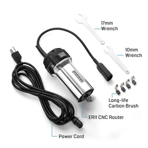 Powerful 710W Compact Palm Router With 65mm Diameter, Six Variable Speeds, ER11 Collet, Four Carbon Brushes, Spindle Motor Upgrade For CNC Machines