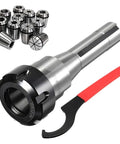 Rock Solid R8 ER32 Tool Holder 7/16 Inch Shank with ER32 collets and wrench for precise CNC milling.