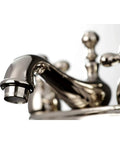 Close-up of Restoration Style 4-Inch Centerset Bathroom Faucet With Pop-Up Drain, Polished Nickel Finish, 4.5-Inch Reach