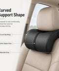 Curved support shape of Slick Comfort Memory Foam Car Headrest Neck Pillow For Tesla Cybertruck 2024 to 2026 with adjustable strap.