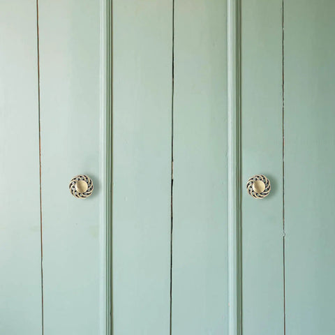 European Style Iron Nickel Alloy Cabinet Handles Set Of 2 In Vintage Dark Bronze on green wardrobe