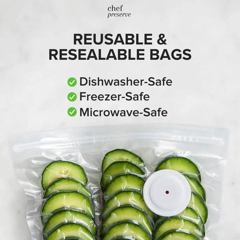 Reusable bag from Compact Vacuum Sealer Kit With Glass Storage Containers And 30 Reusable Bags Fast Handheld Food Saver