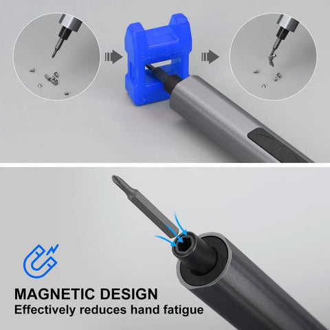 Mini Electric Screwdriver Kit 29 In 1 With 24 Magnetic Bits For Precision Cordless Repairs showing magnetic bit holder feature