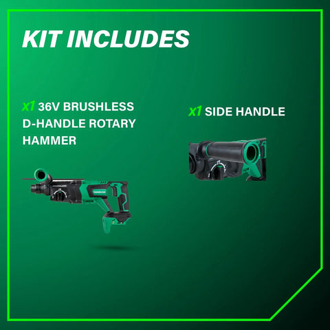 Kit includes 36V Cordless SDS Plus Rotary Hammer D Handle Tool Body Only With Brushless Motor and side handle