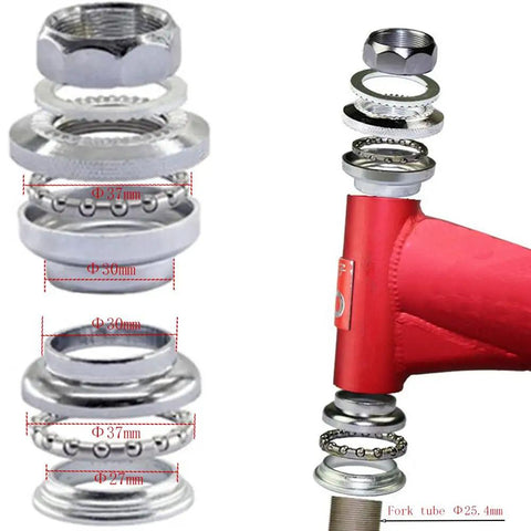Lightweight 8 Piece Threaded Bicycle Headset Set For Front Fork Cups 1 Inch 24 TPI Fits Most Bikes Silver Durable Iron Construction