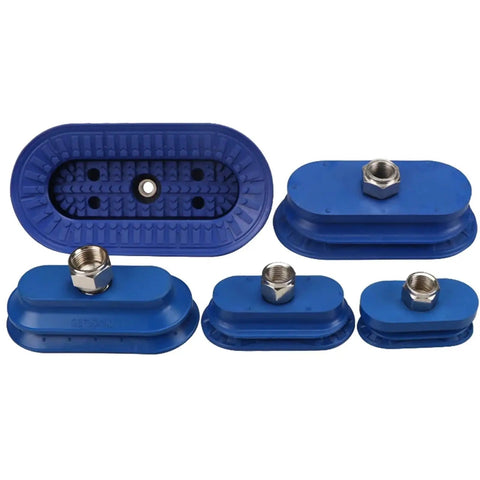 Premium Industrial 60 By 30 NBR Oval Pneumatic Suction Cup For Manipulator Systems, set of blue rubber vacuum grippers