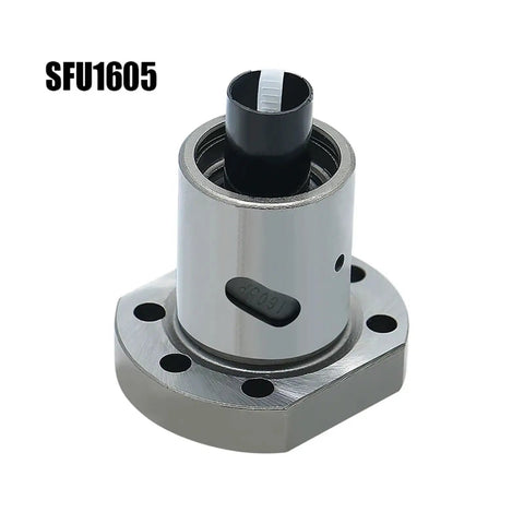 Close-up of SFU1605 single nut for 16mm C7 rolled ballscrew with precision linear drive in various lengths for engraver router.