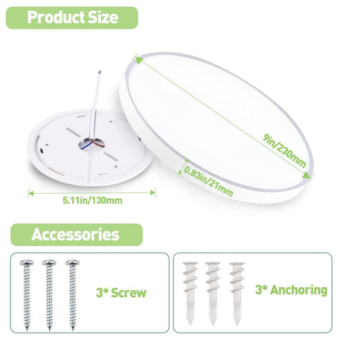 Two Pack Flush Mount LED Ceiling Lights 12 Inch 28W Energy Saving with 3 size dimensions and mounting accessories