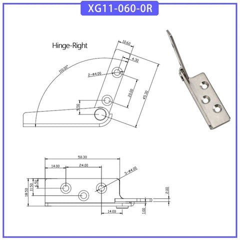 Beefed-Up 304 Stainless Steel Hinge Hardware Kit With Latch For Industrial Electrical Automation 1 Piece XG11-060-0R technical drawing