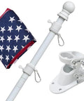 Patriotic Flag Pole Kit With 3x5 American Flag 5Ft Heavy Duty Tangle Free Pole Embroidered US Flag Aluminum Mount Bracket Metal Outdoor Flag Pole For House Porch Garden White Finish