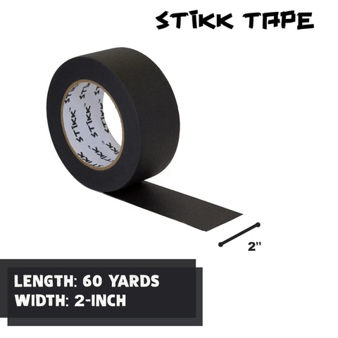 Black Stikk 2 inch painter tape roll, 60 yards long, for sharp edges and clean lines, residue free masking tape for DIY projects.