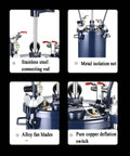 Heavy Duty Pneumatic Paint Pressure Pot With Smooth Tracking And Robust 10 Liter Capacity For Professional Grade Spray Painting Projects And No Sweat Transport showing stainless steel connecting rod and alloy fan blades.