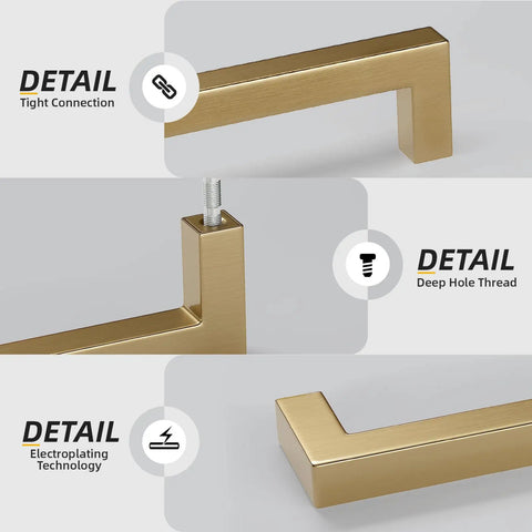 Champagne Bronze Cabinet Handles 25 Pack 5 Inch Square Drawer Pulls Stainless Steel Tarnish Resistant for Kitchen Cabinets