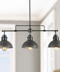 Industrial Pendant Light For Kitchen Island And Dining Room Black Chandelier In Brushed Antique Dark Metal Finish with three bowl shades